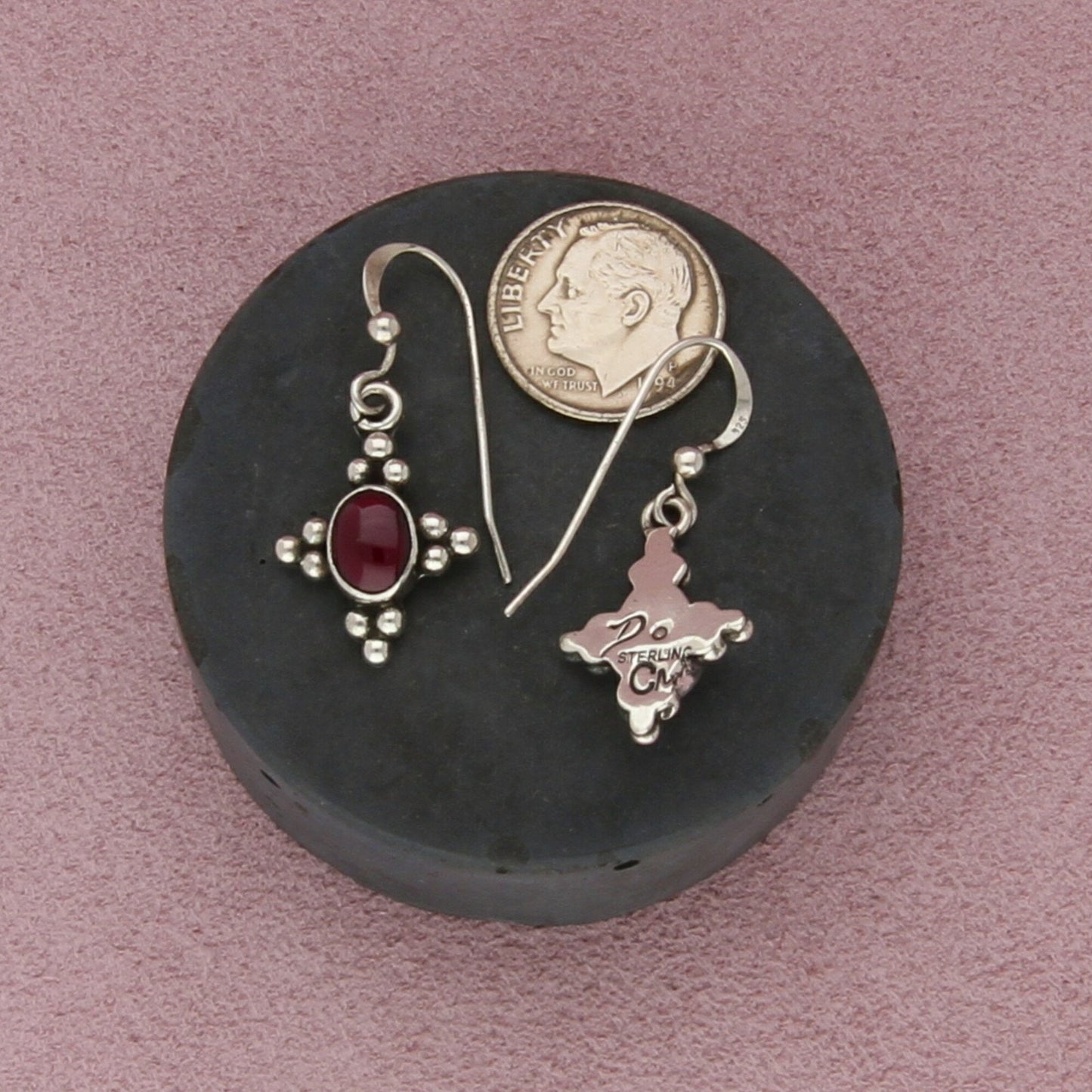 navajo sterling silver vintage garnet dangle earrings