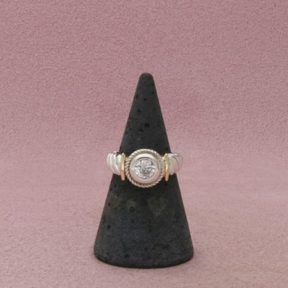 Ross Simons Sterling Silver & 10K Gold Cz Round Bezel Rope Ring Size 5.75