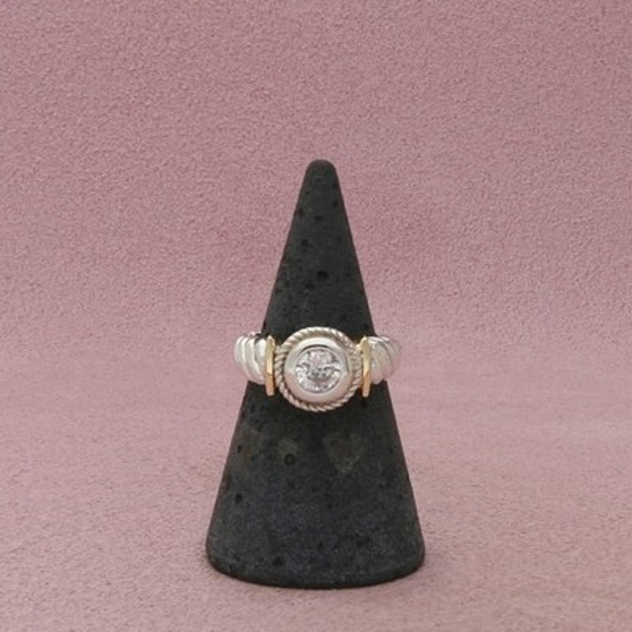 Ross Simons Sterling Silver & 10K Gold Cz Round Bezel Rope Ring Size 5.75