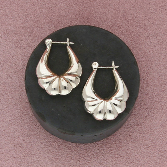 sterling silver scalloped puffy snap-post shrimp earrings