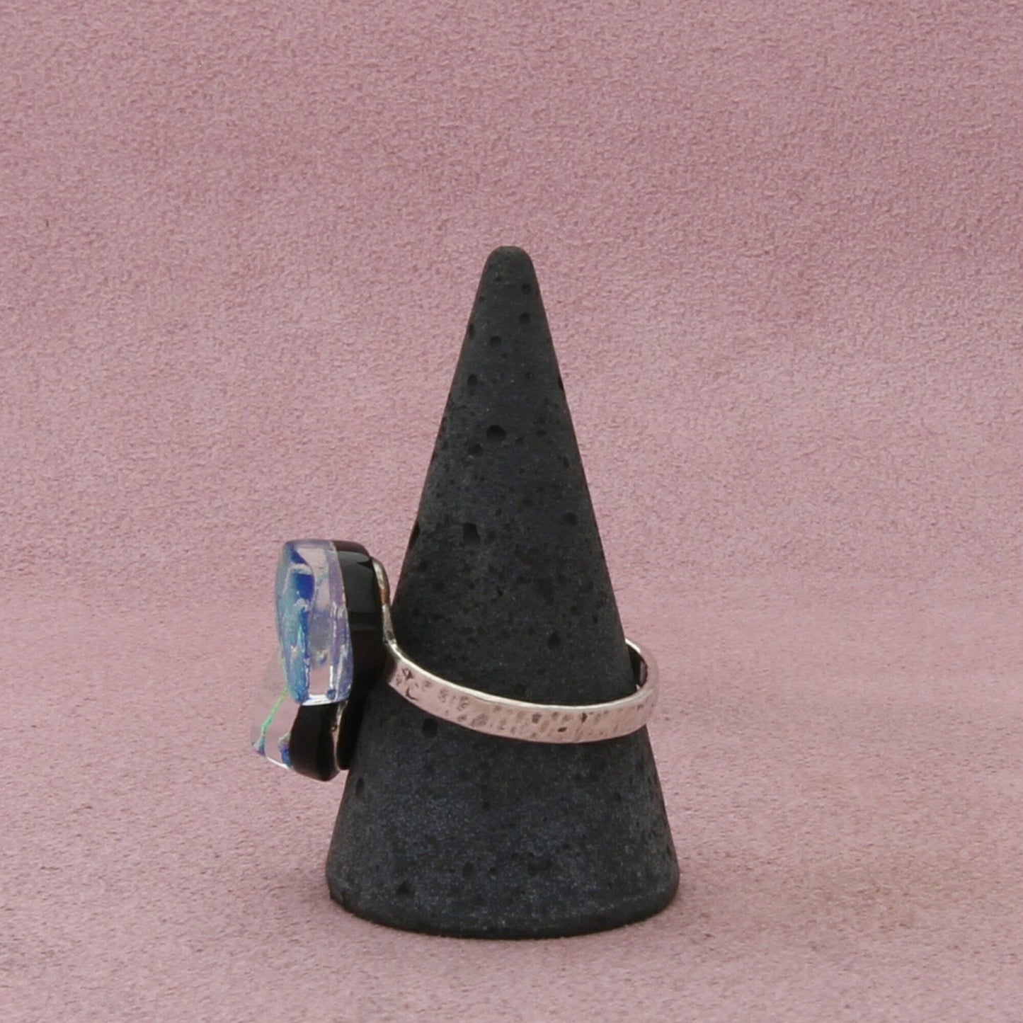 sterling silver vintage dichroic glass bypass adjustable ring size 11