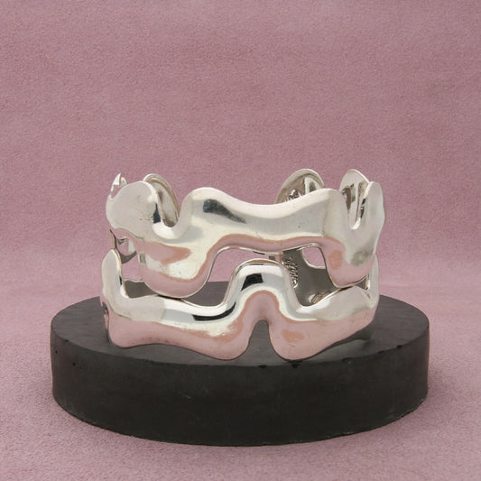 taxco mexico sterling silver vtg modernist statement cuff bracelet size 6.5in