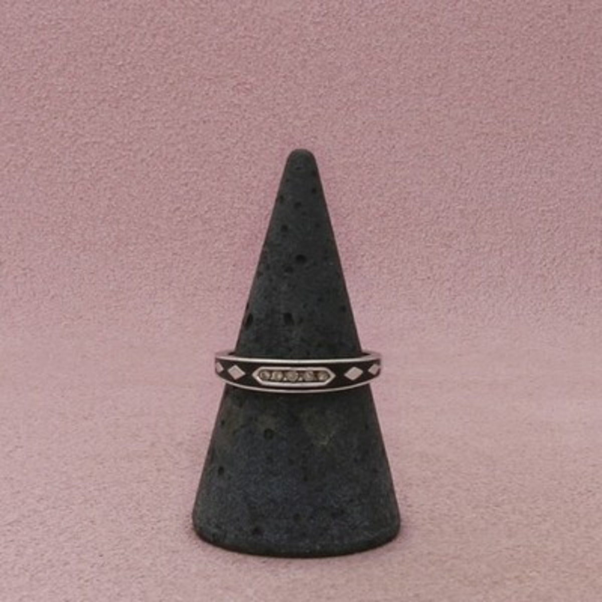 Kay Jewelers Sterling Silver Diamond Black Enamel Geometric Ring Size 7.75