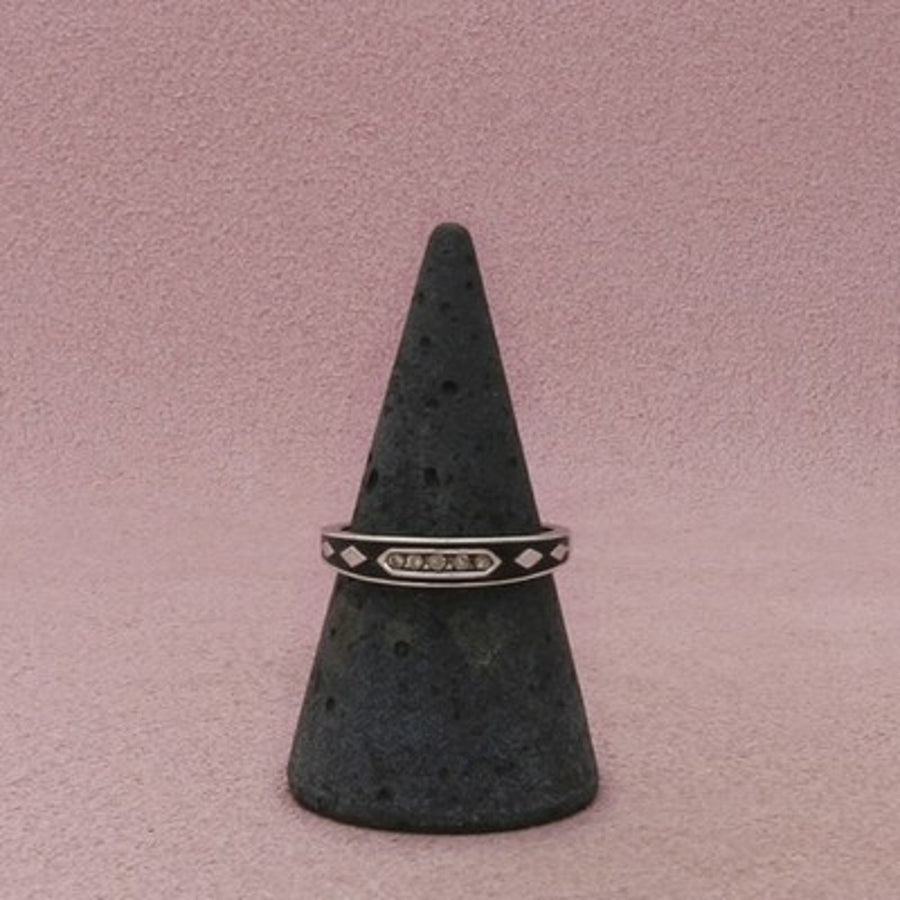 Kay Jewelers Sterling Silver Diamond Black Enamel Geometric Ring Size 7.75