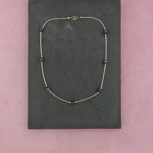 sterling silver black cats eye bead station necklace size 16in