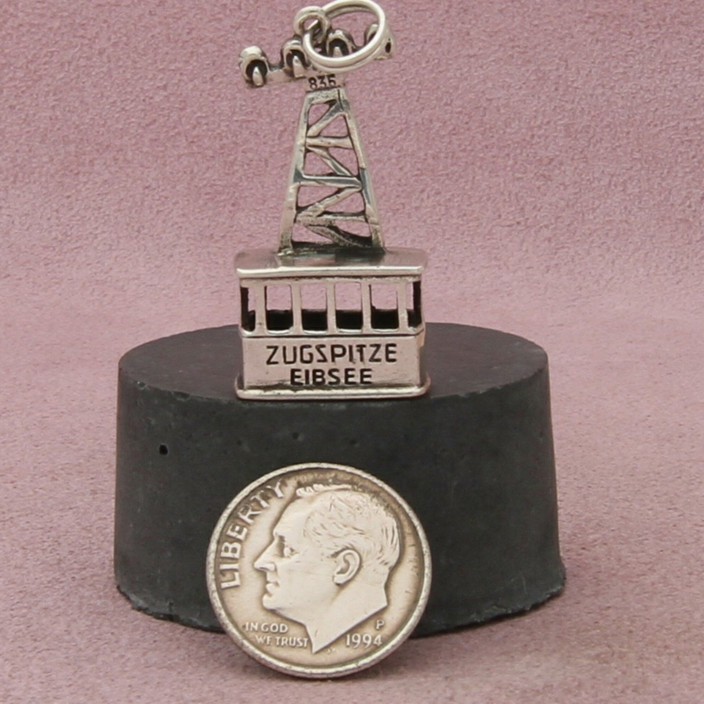 835 silver vintage 3d zugspitze cable car travel souvenir charm pendant