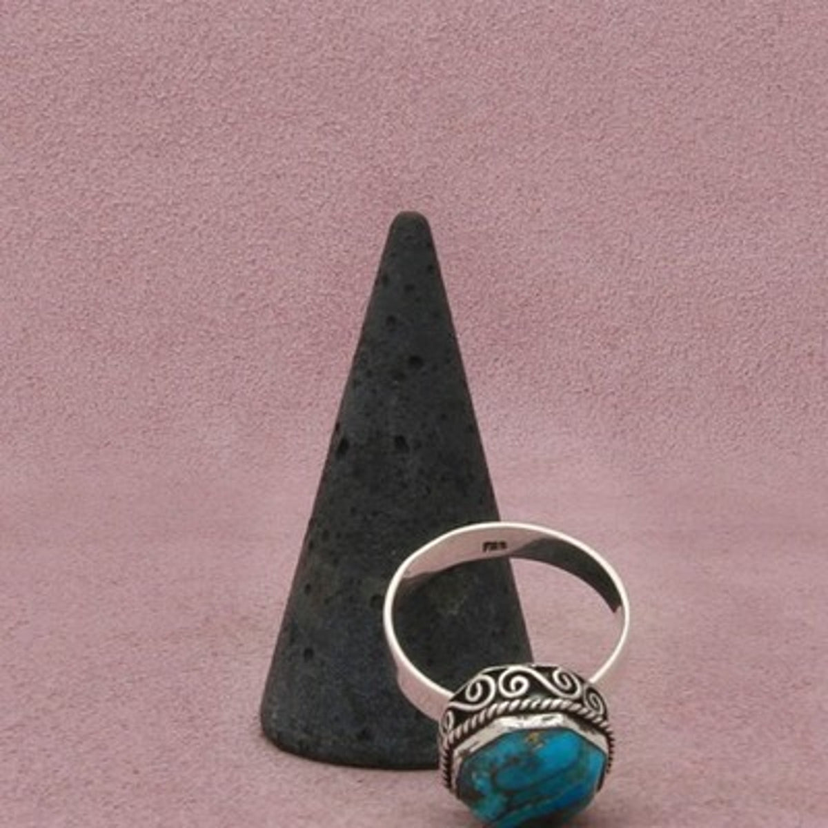 Sterling Silver Bezel-Set Freeform Turquoise Rope Border Ring Size 10.25