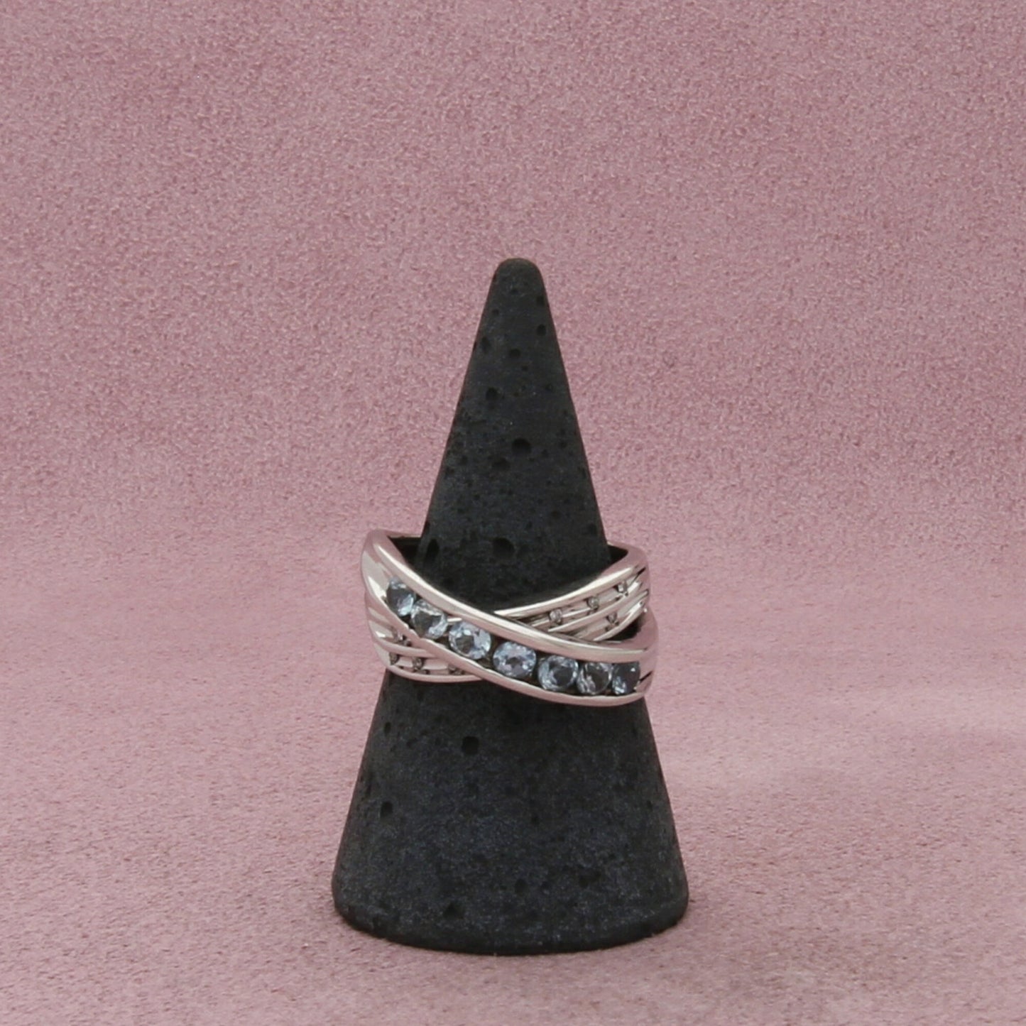 sterling silver diamond accent & blue topaz crossover ring size 7.25