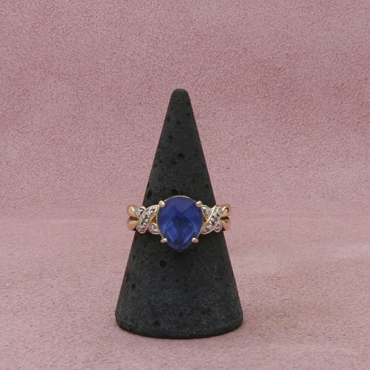 sterling silver gold plate diamond accent blue cz ring size 8