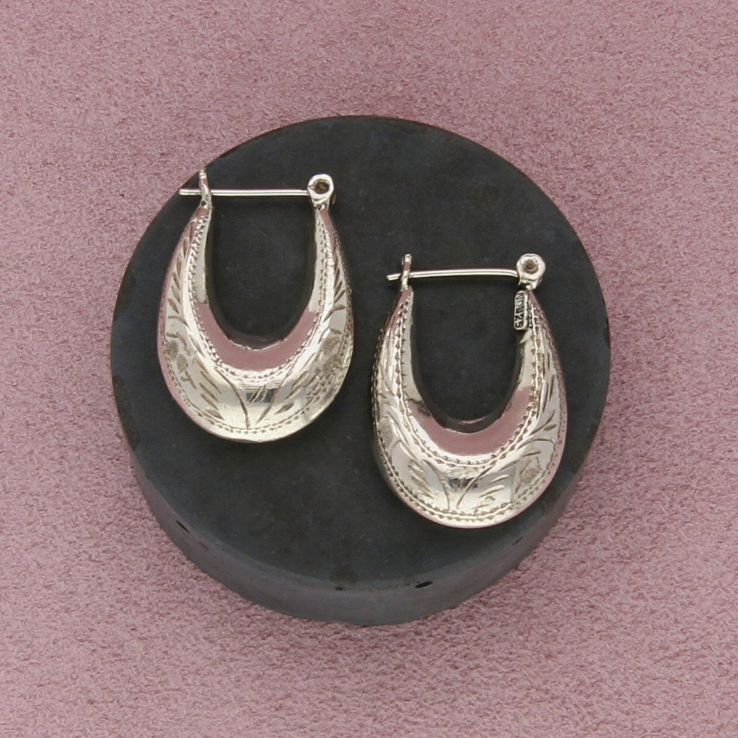 sterling silver vintage etched hoop earrings