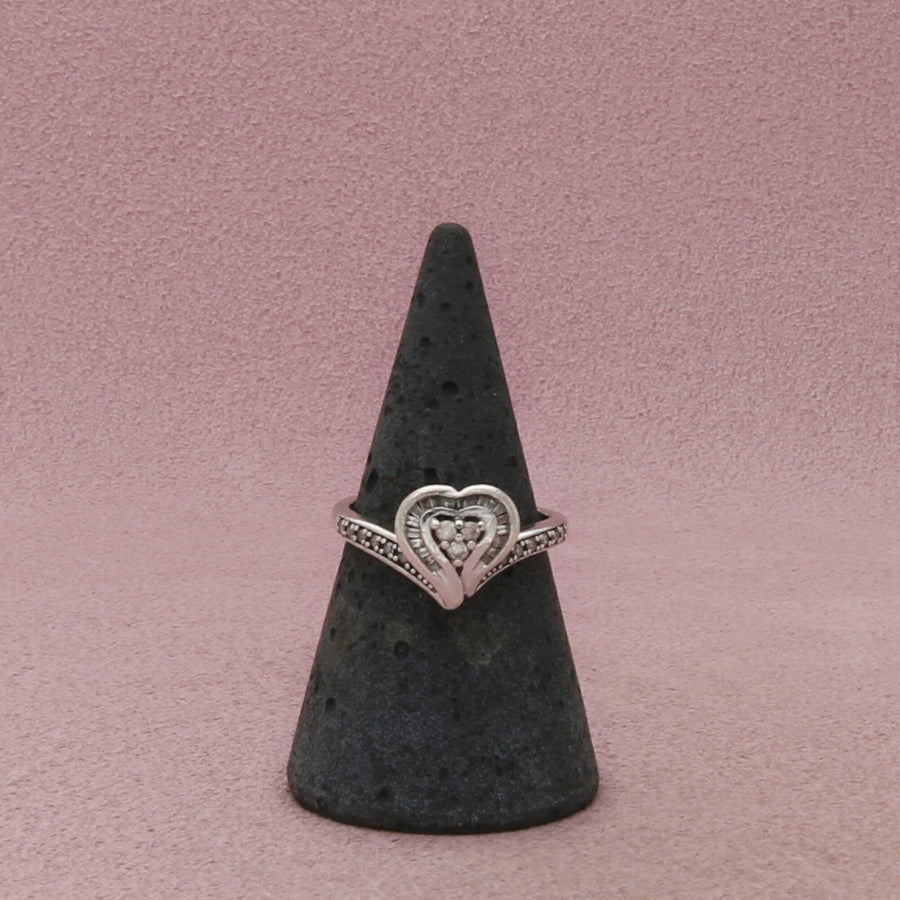 Kay Jewelers Sterling Silver Diamond Double Heart Promise Ring Size 6.75