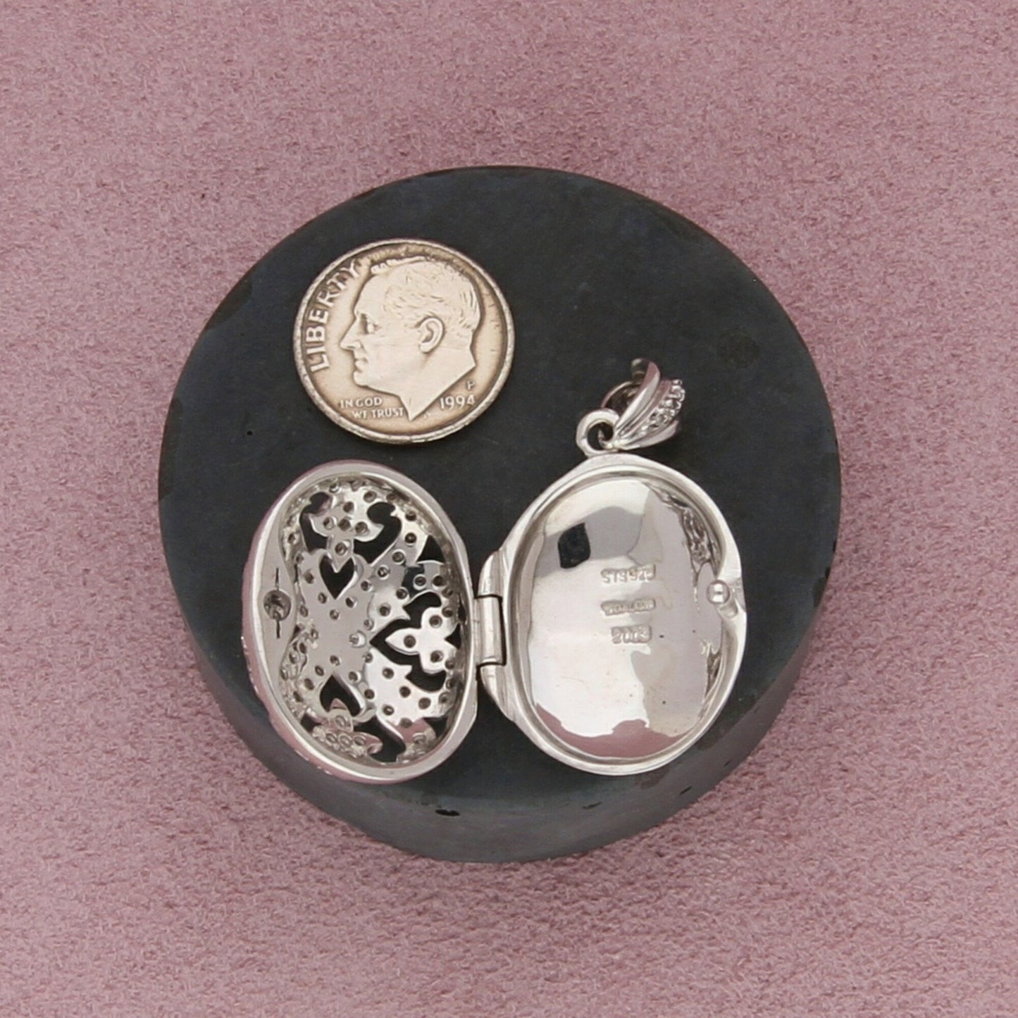 sterling silver diamond accent scroll locket (opens) pendant