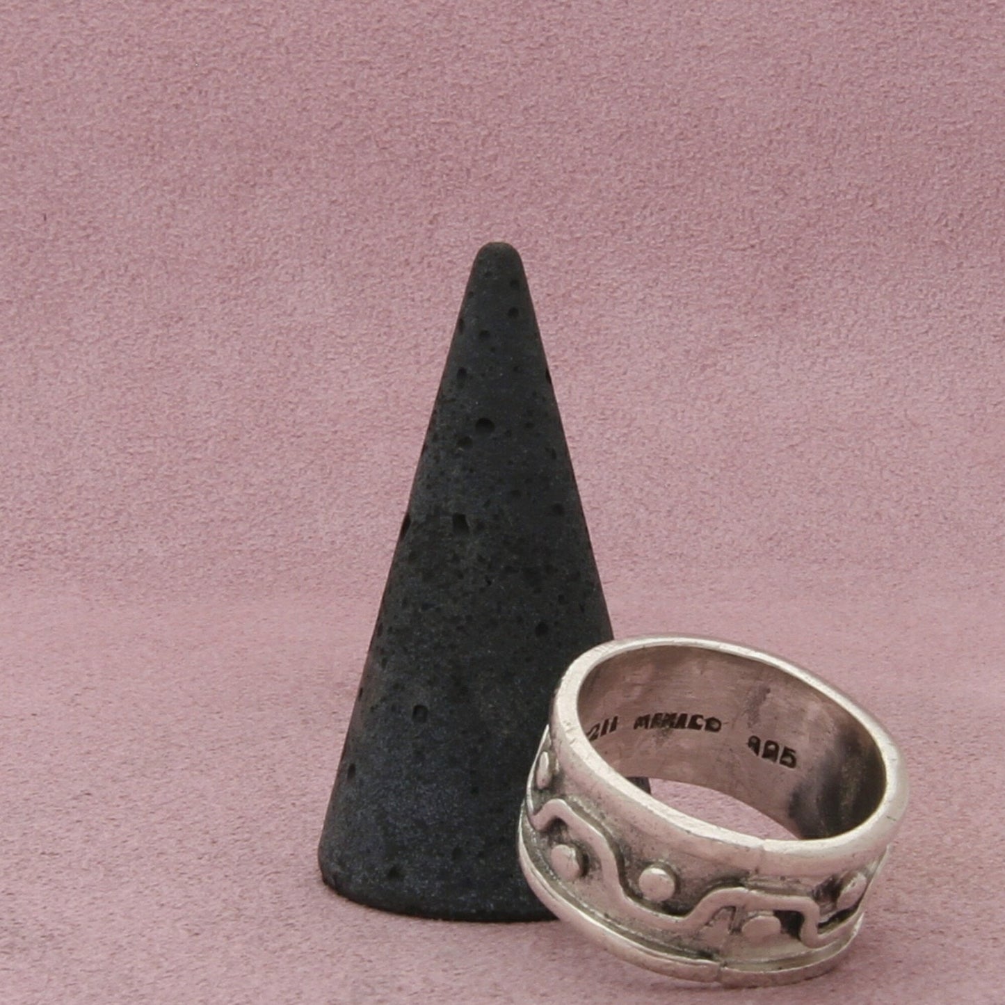 taxco mexico sterling silver mens vintage beaded band ring size 11.5