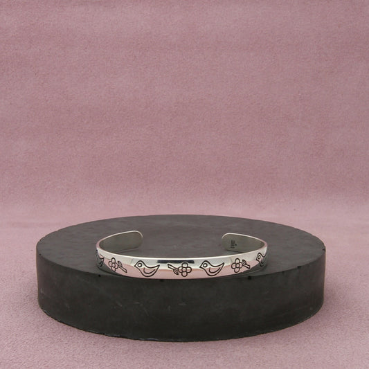 james avery sterling silver childs birds and flowers cuff bracelet size 5.25in