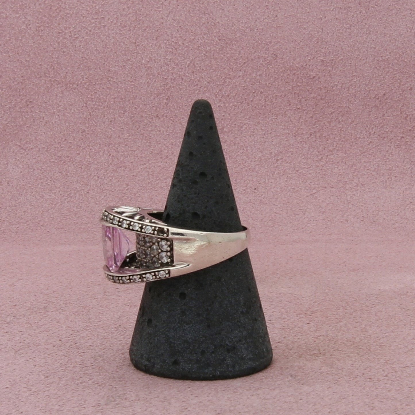 sterling silver chunky pave cz & pink sapphire (as-is) ring size 8