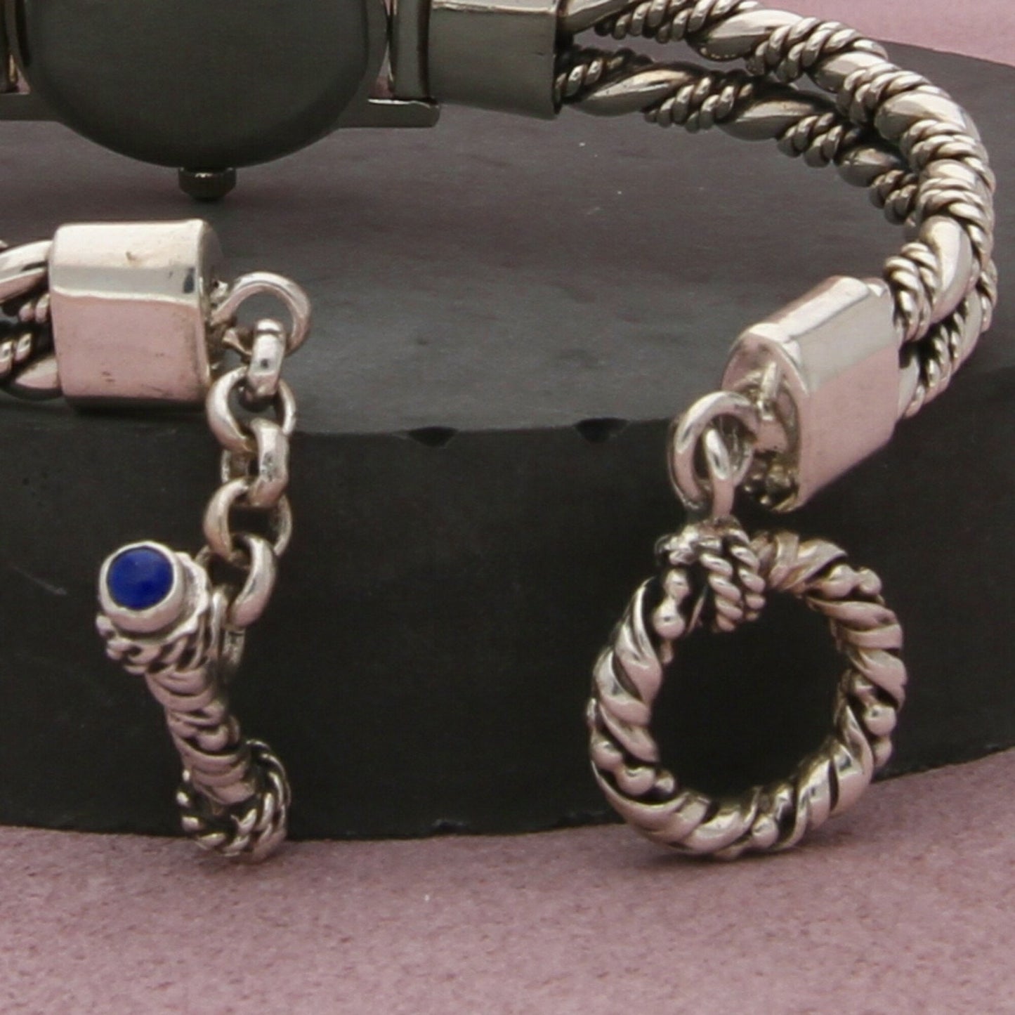 sterling silver vtg southwestern twisted lapis toggle watch bracelet size 6in