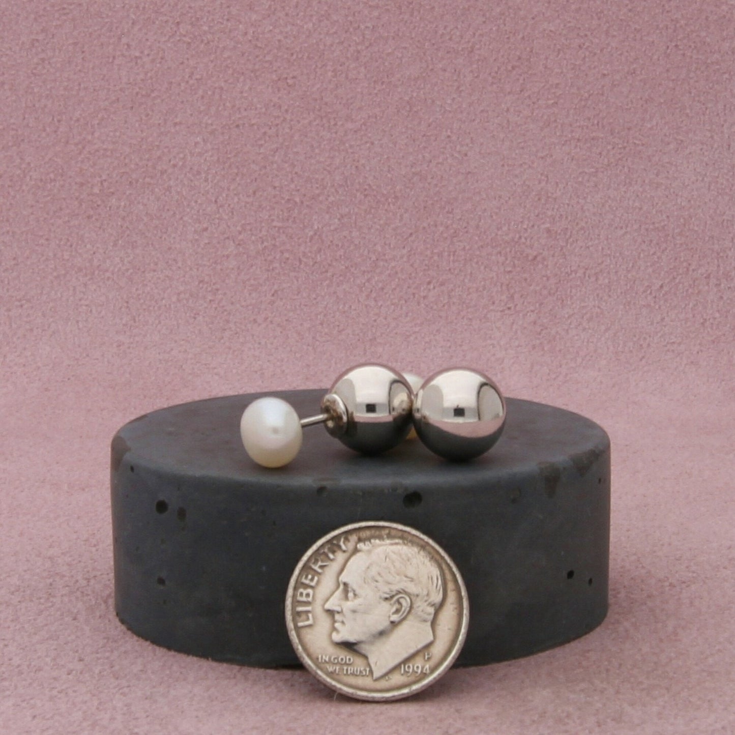sterling silver 10mm ball & freshwater pearl reversible stud earrings