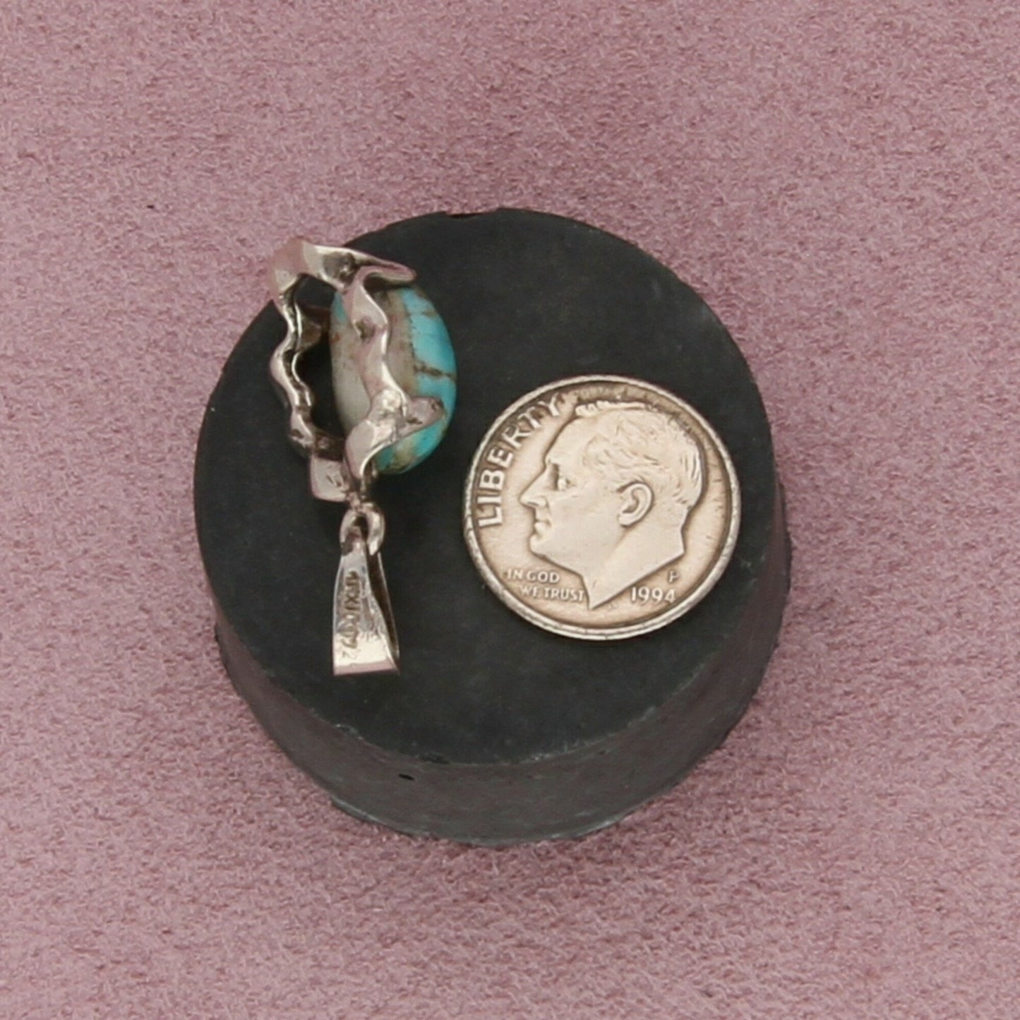 mexico sterling silver vintage prong-set turquoise pendant