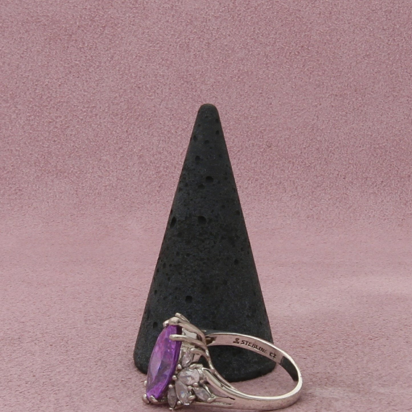 sterling silver marquise-cut purple & clear cz ring size 7.75
