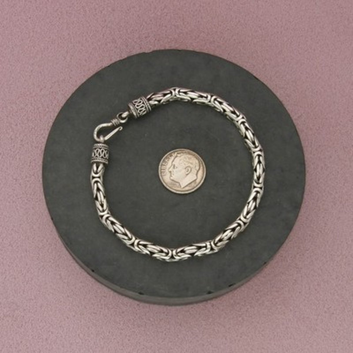 Sterling Silver Bali Hook Clasp Byzantine Chain Bracelet Size 7in