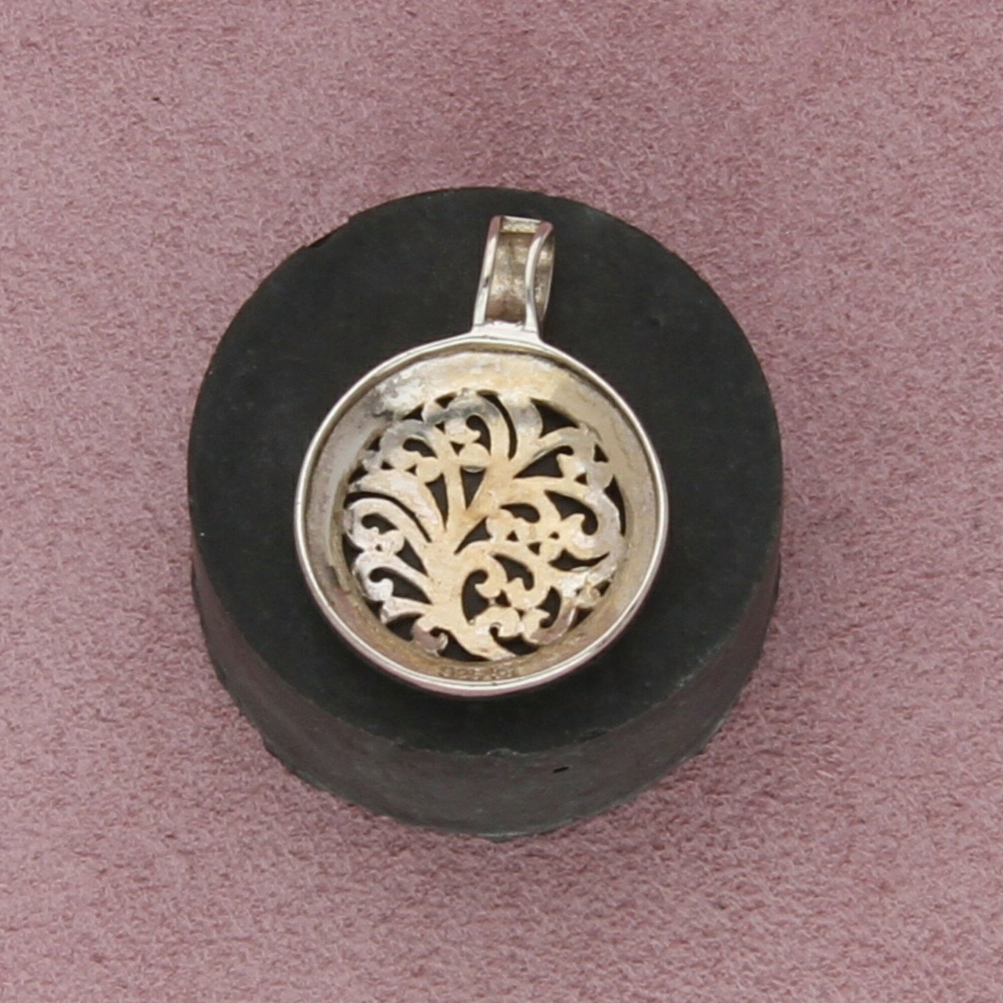 sterling silver scroll disc pendant