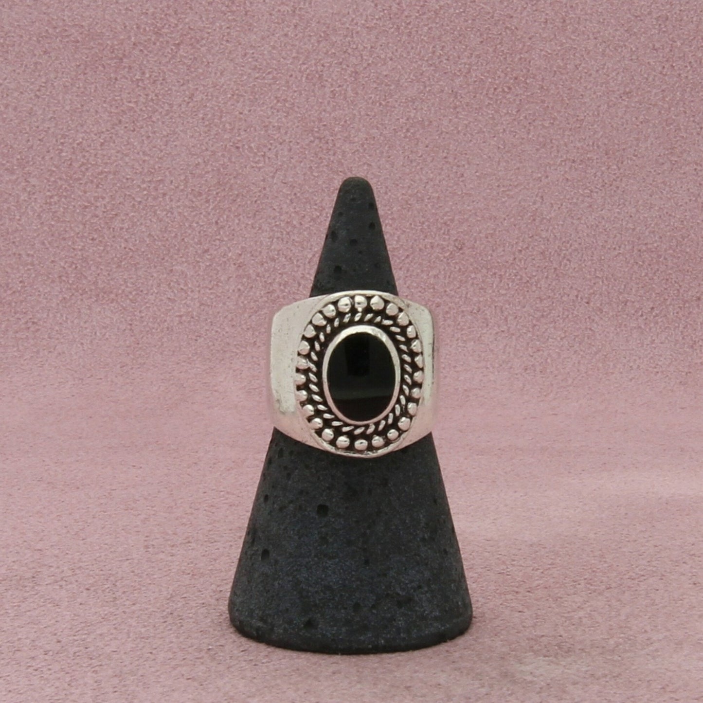 sterling silver braided onyx cigar band ring size 5.75