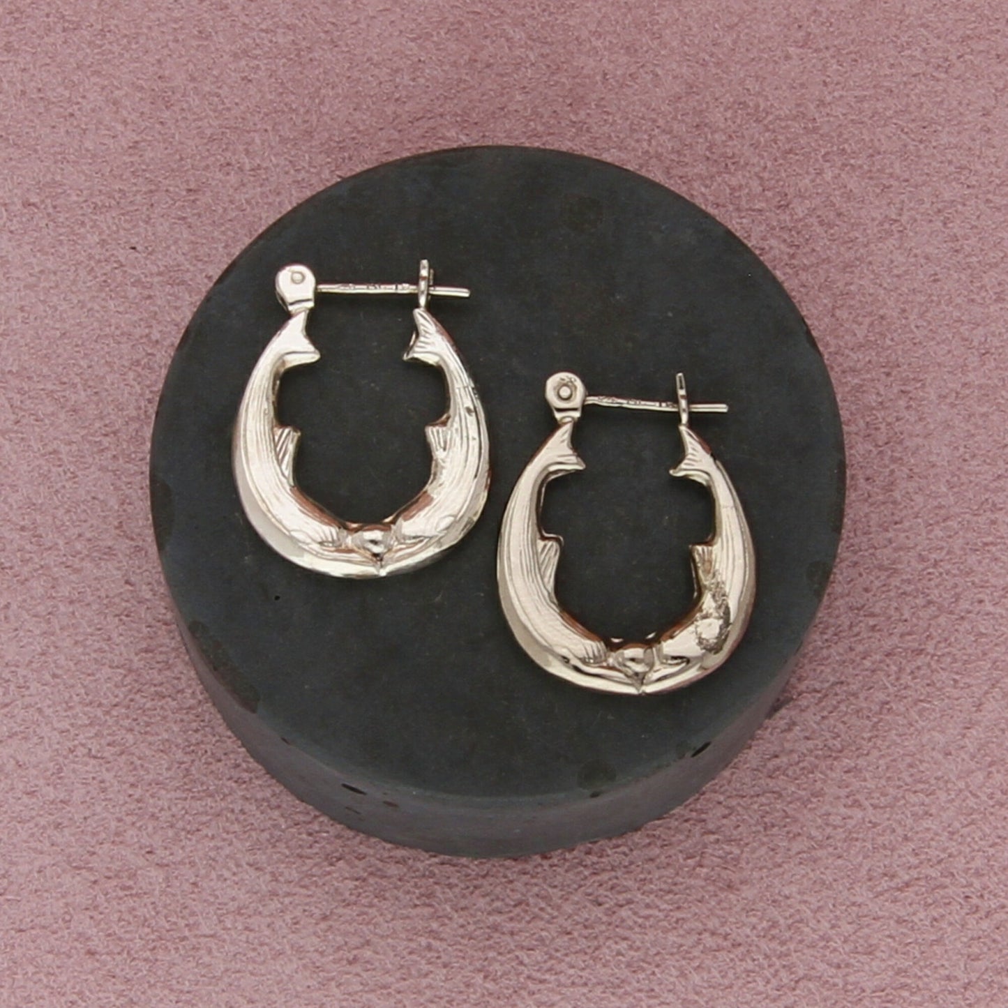 sterling silver vintage kissing dolphins snap-post hoop earrings