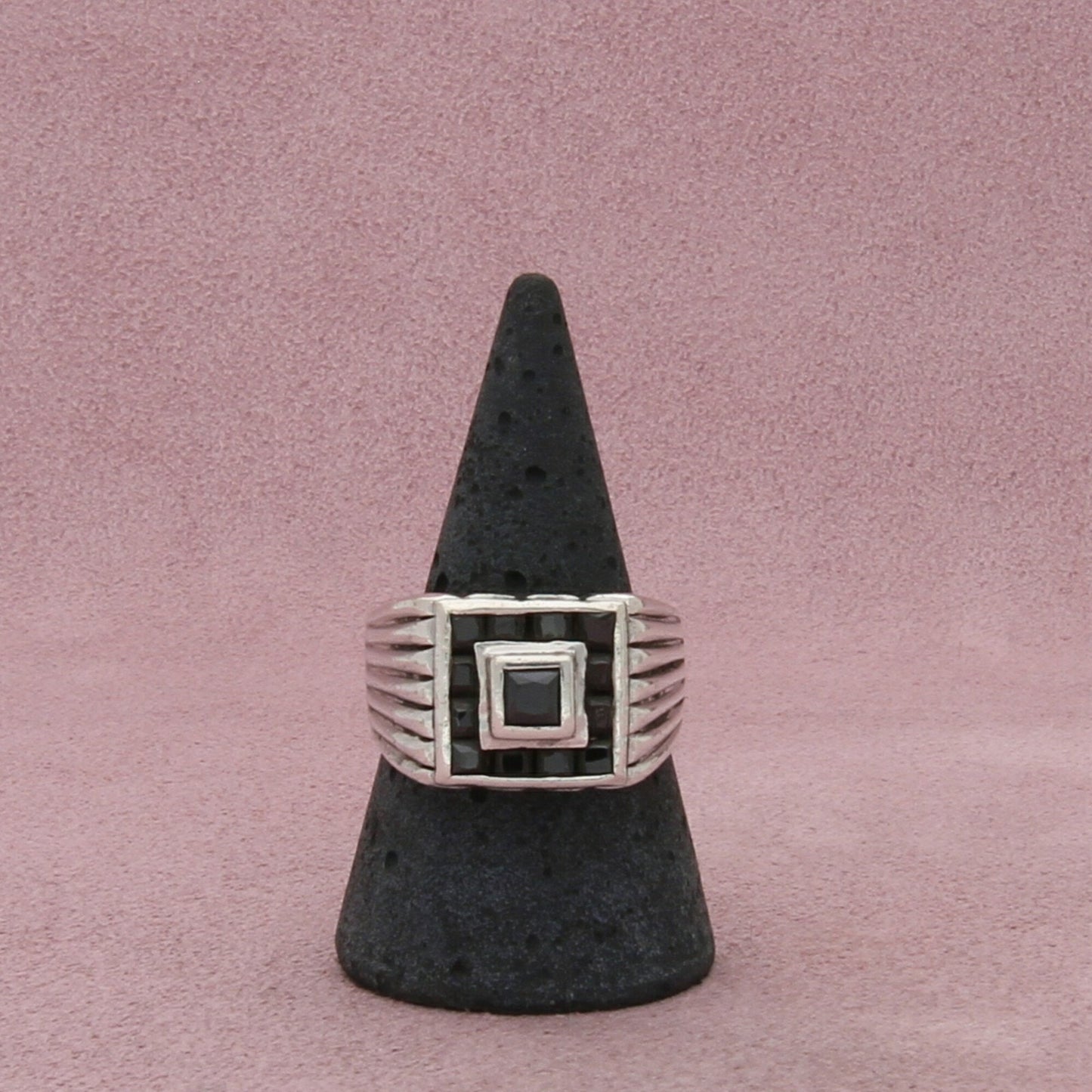 sterling silver channel-set black cz signet ring size 9.5