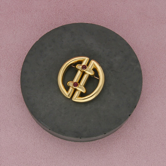tiffany & co 18k yellow gold heavy vintage ruby round buckle brooch