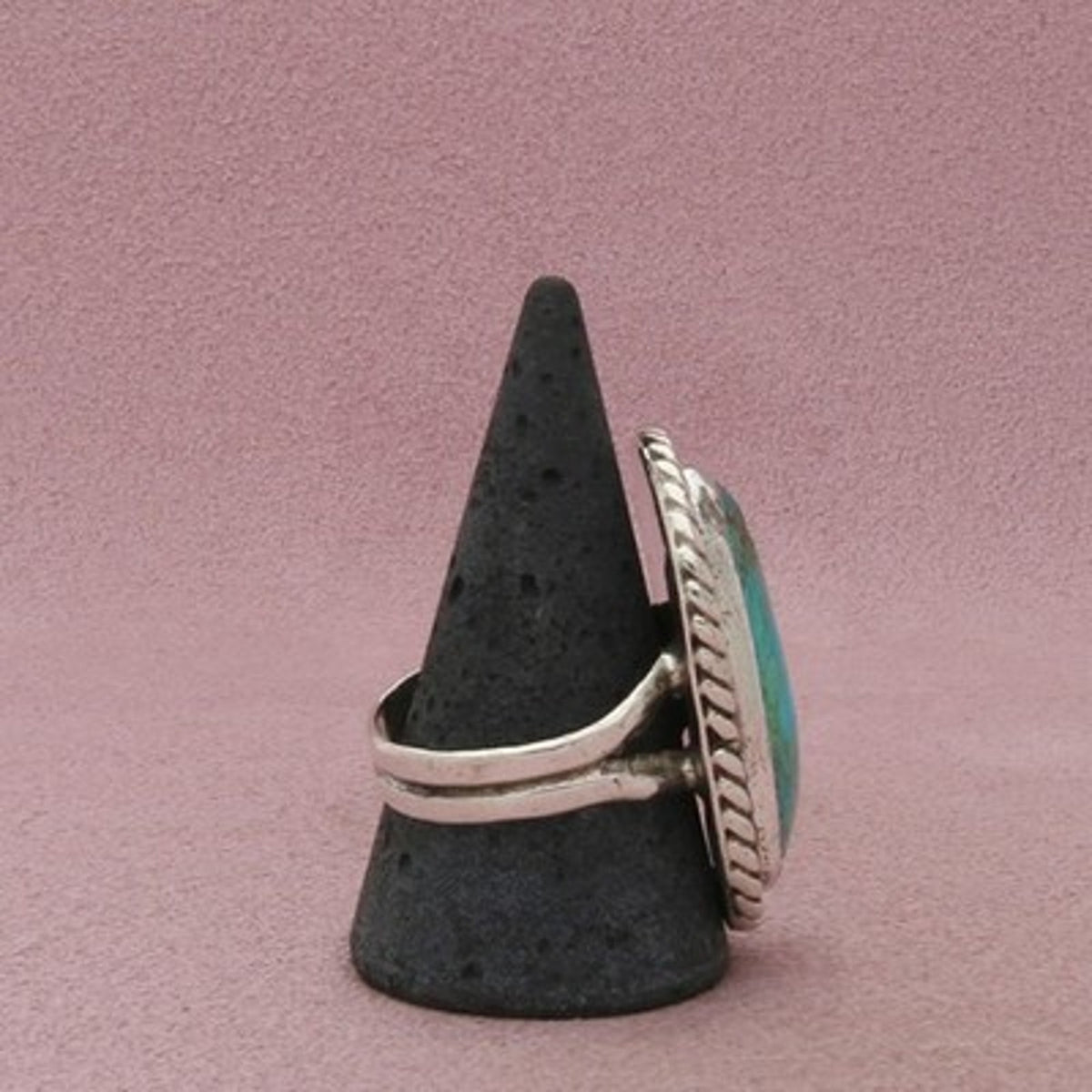 Navajo Sterling Silver Men's Vintage Braided Turquoise Bezel Ring Size 12