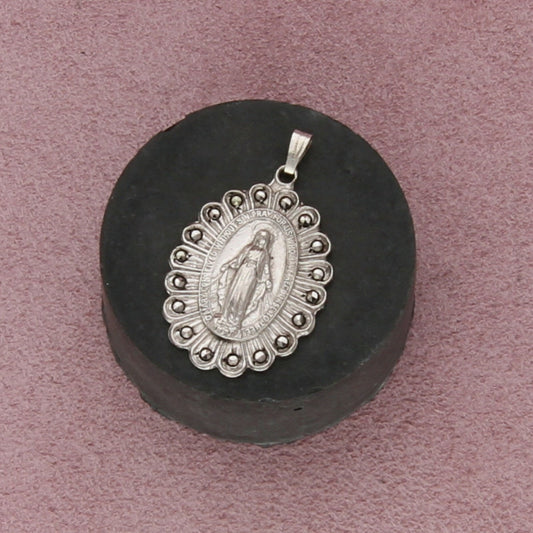 sterling silver vintage marcasite virgin mary miraculous medal pendant