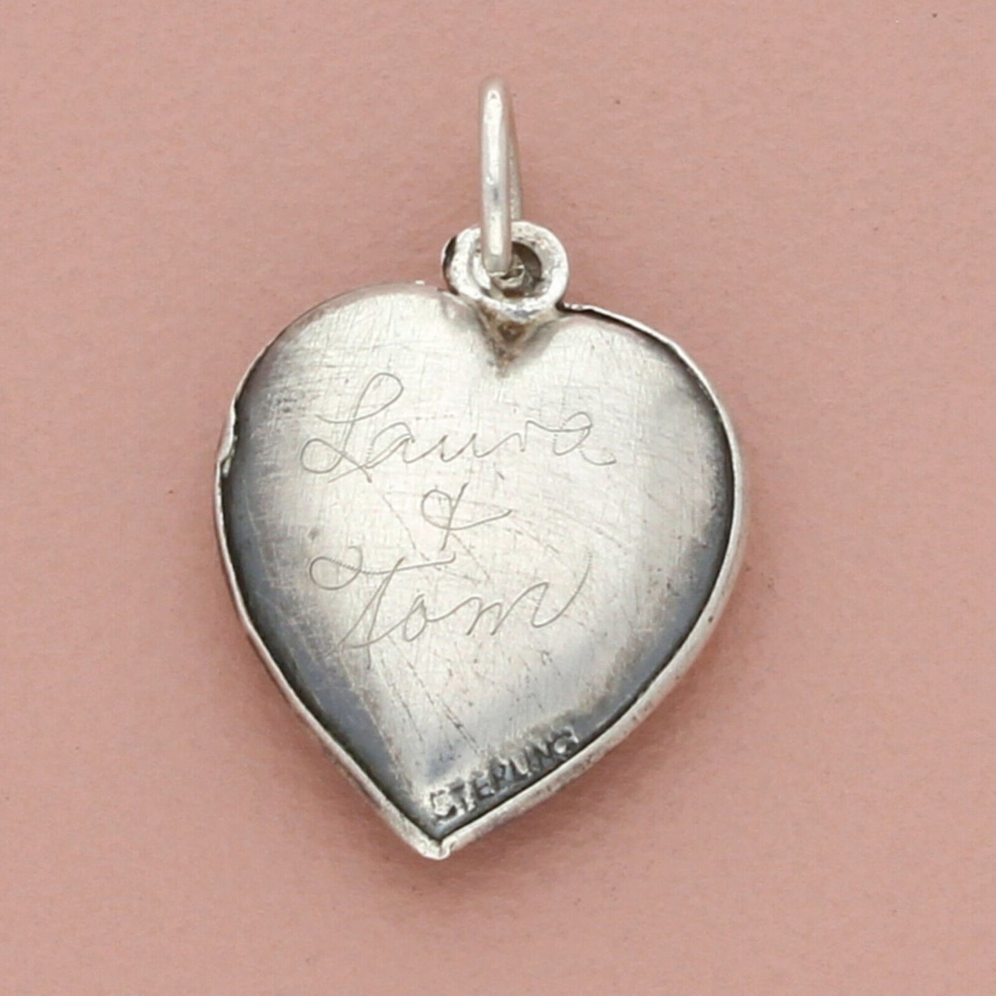 sterling silver vintage wwii enamel floral engraved sweetheart puffy heart charm