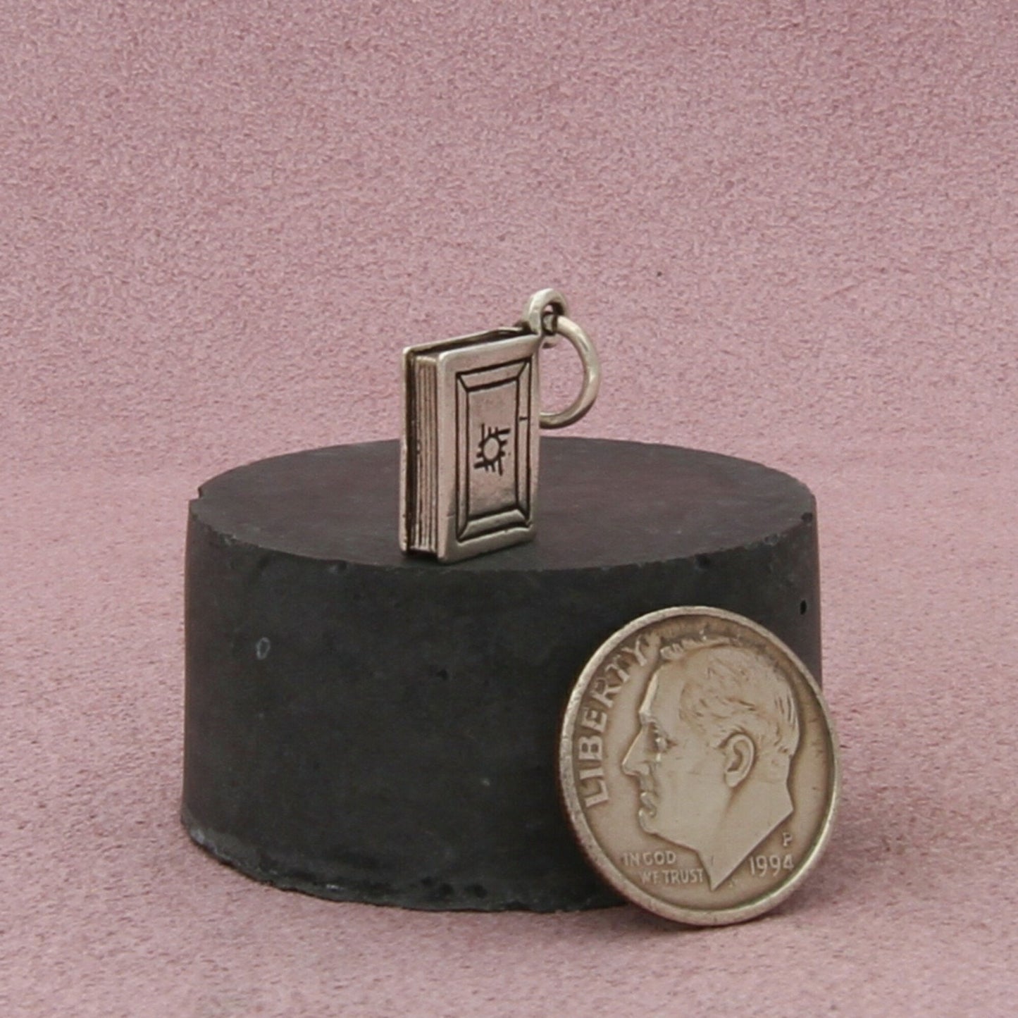 sterling silver vintage 3d diary charm pendant
