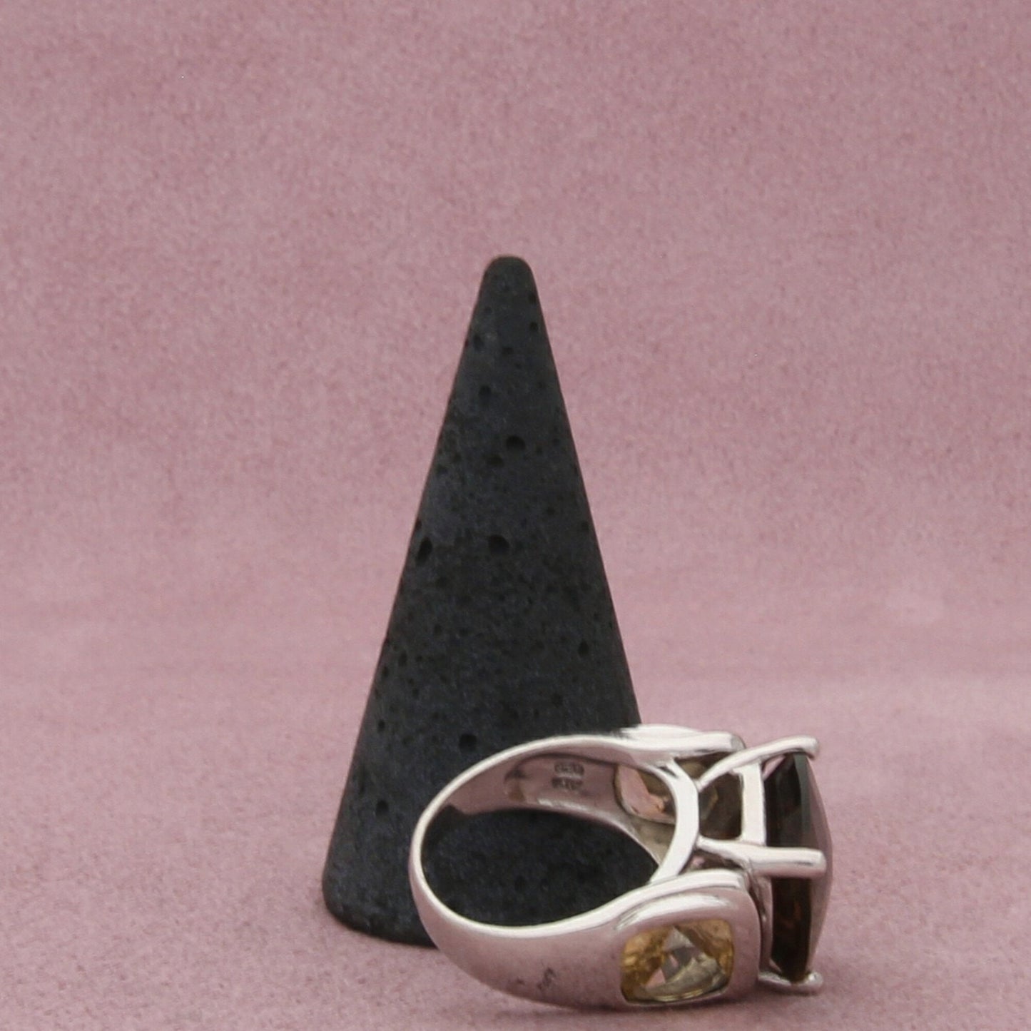 sterling silver faceted smoky quartz & citrine ring size 6.75