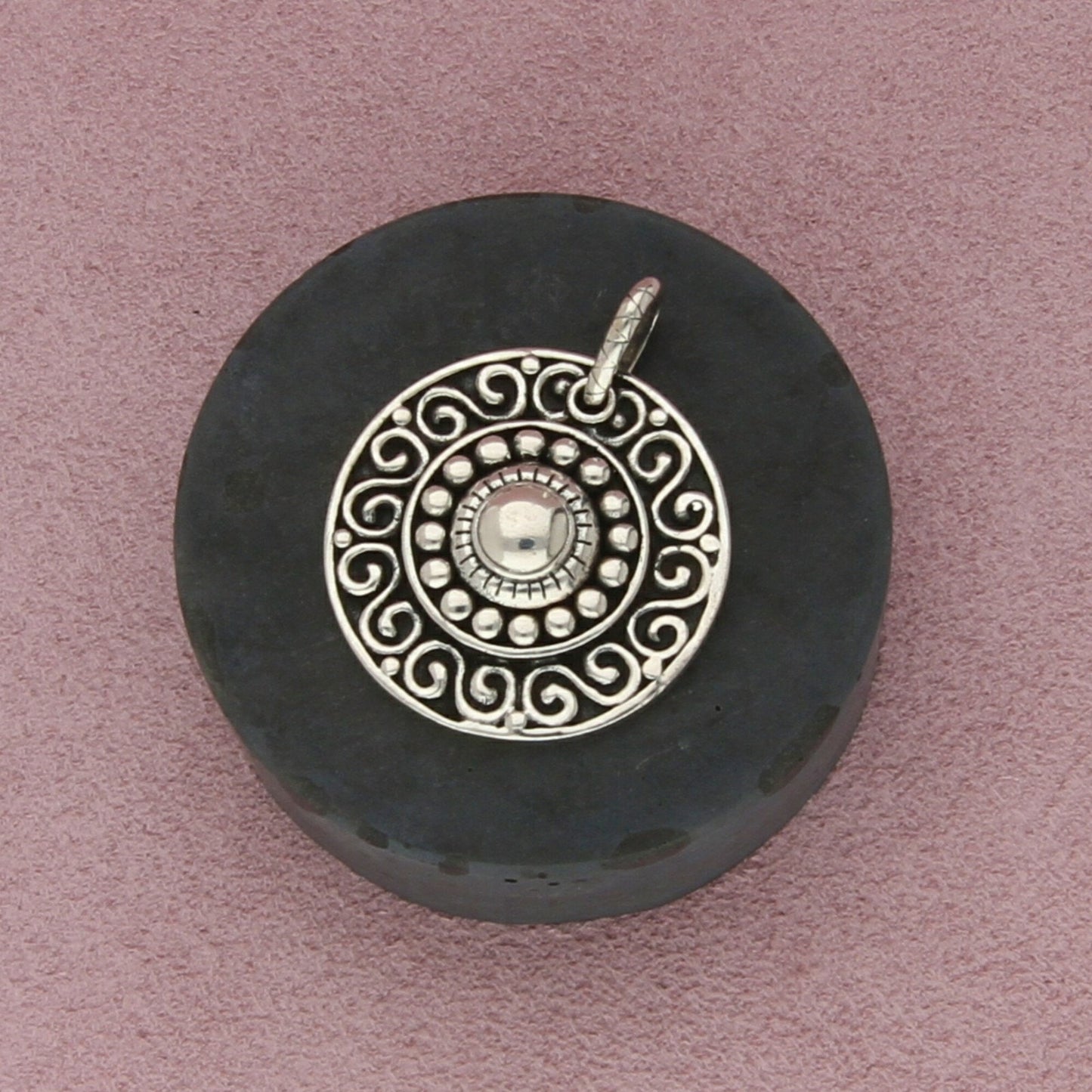 sterling silver beaded scroll disc pendant