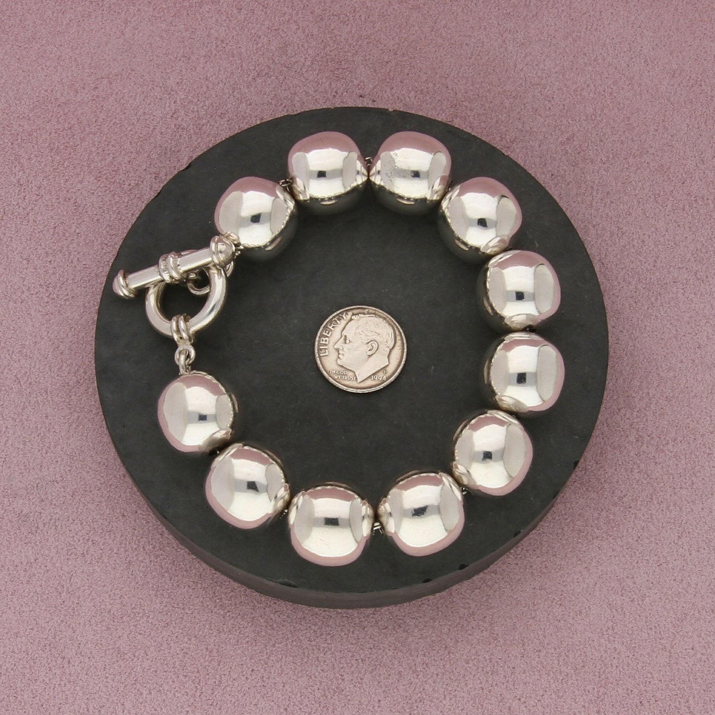 sterling silver chunky bead toggle bracelet size 7in