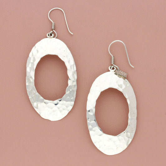 taxco mexico sterling silver large hammered oval dangle earrings