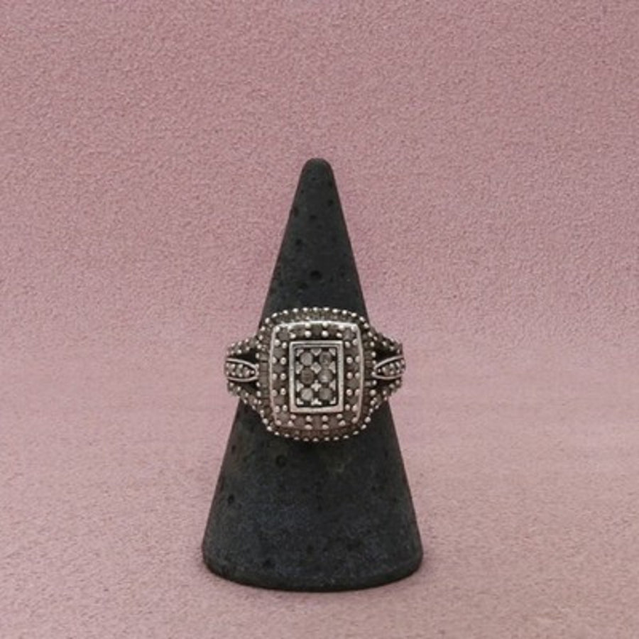 Danbury Mint Sterling Silver Diamond Rectangular Cluster Ring Size 7