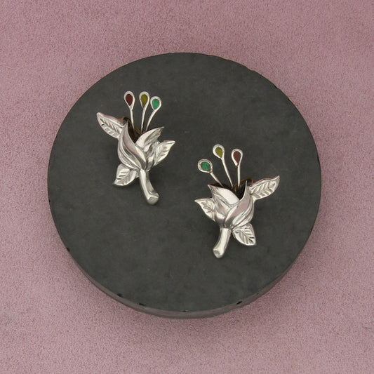 mexico sterling silver vintage multi-color flora screw-back earrings