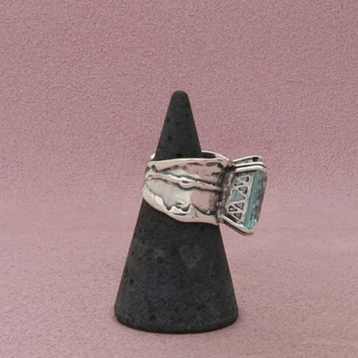Silpada Sterling Silver Rectangular Aqua Glass (R1608) Ring Size 5.75
