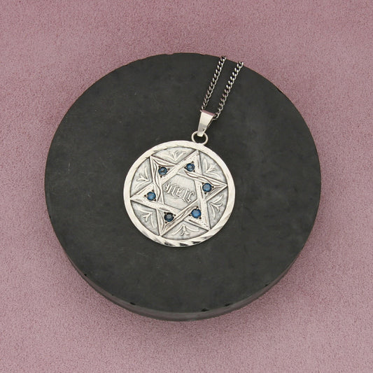 sterling silver mens 1 ct blue diamond star of david curb chain necklace 24in