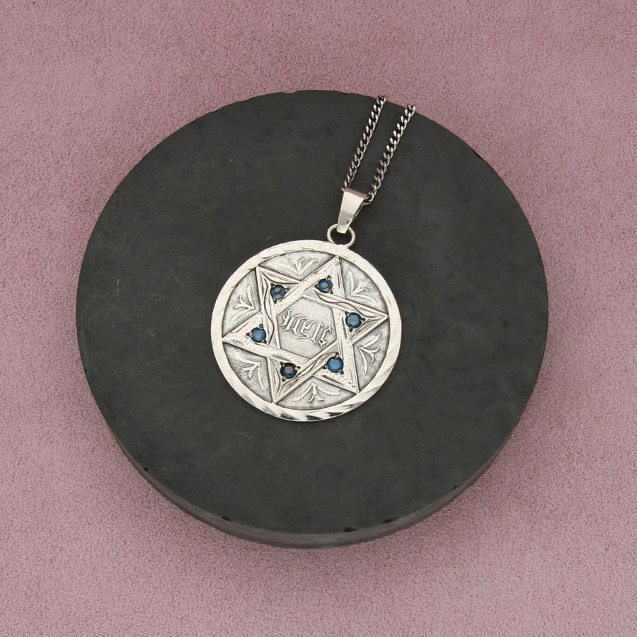 sterling silver mens 1 ct blue diamond star of david curb chain necklace 24in
