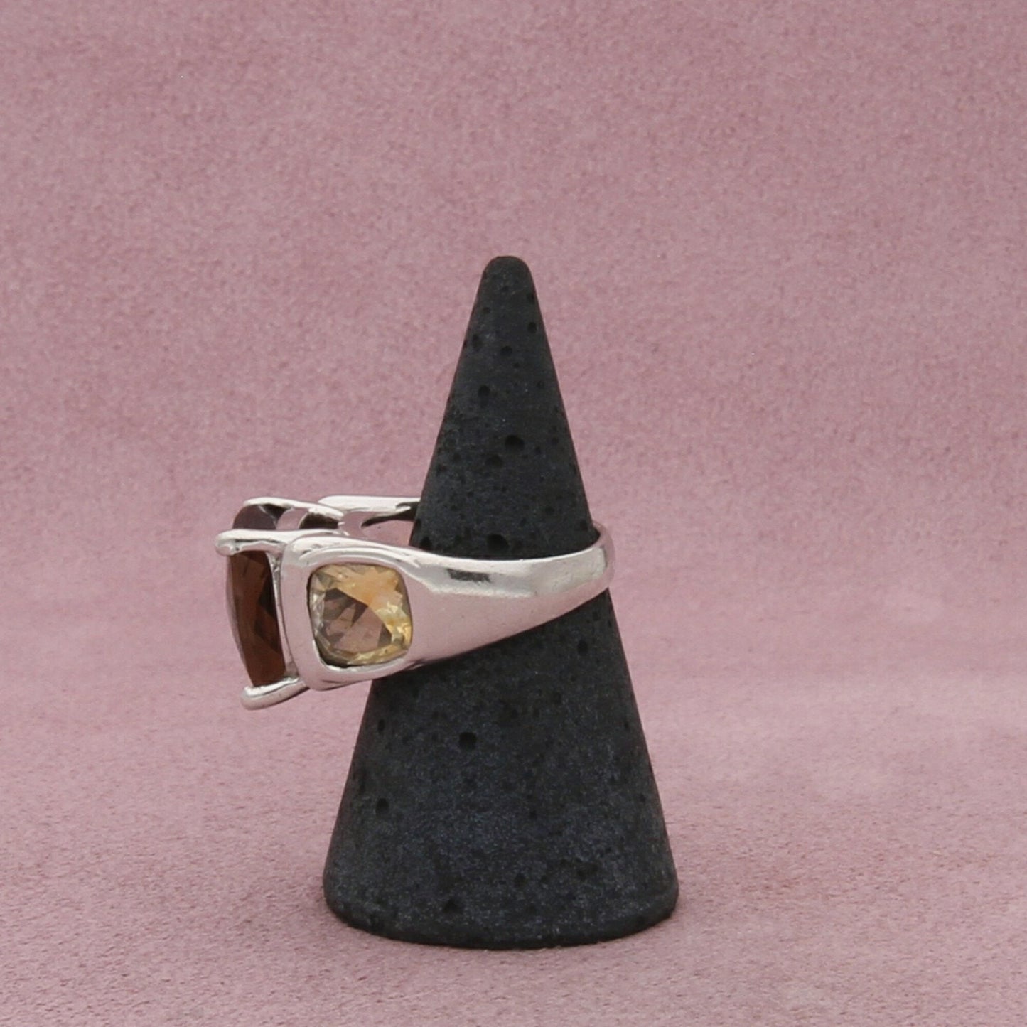 sterling silver faceted smoky quartz & citrine ring size 6.75