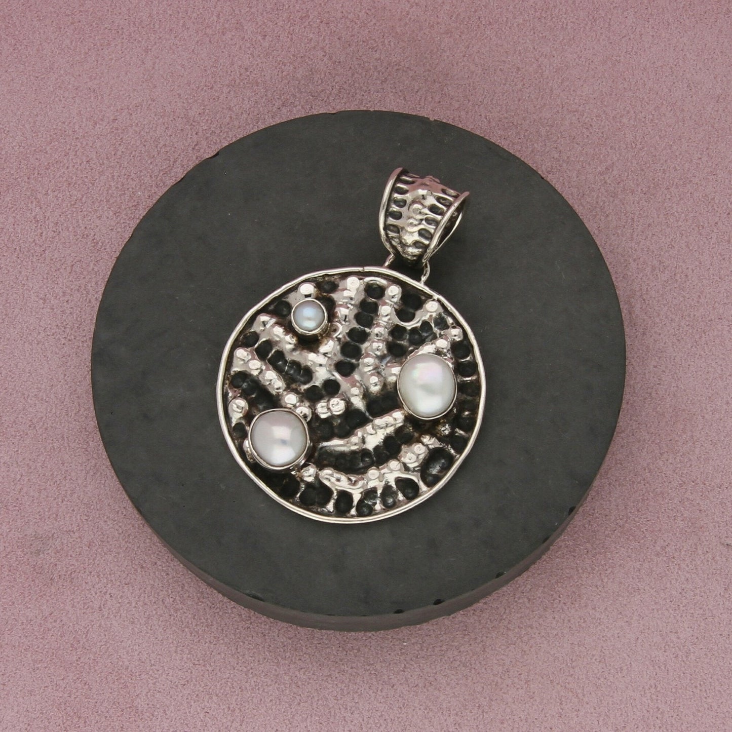 sajen sterling silver large texture pearl disc pendant