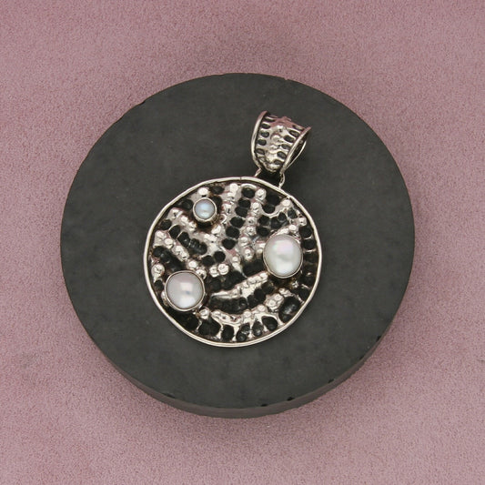 sajen sterling silver large texture pearl disc pendant