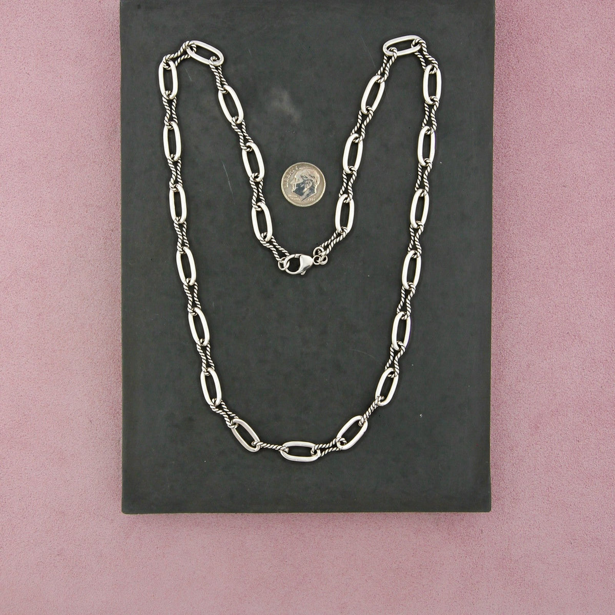 Sterling Silver Southwestern Oval & Twisted Link Chain Necklace Size 24in