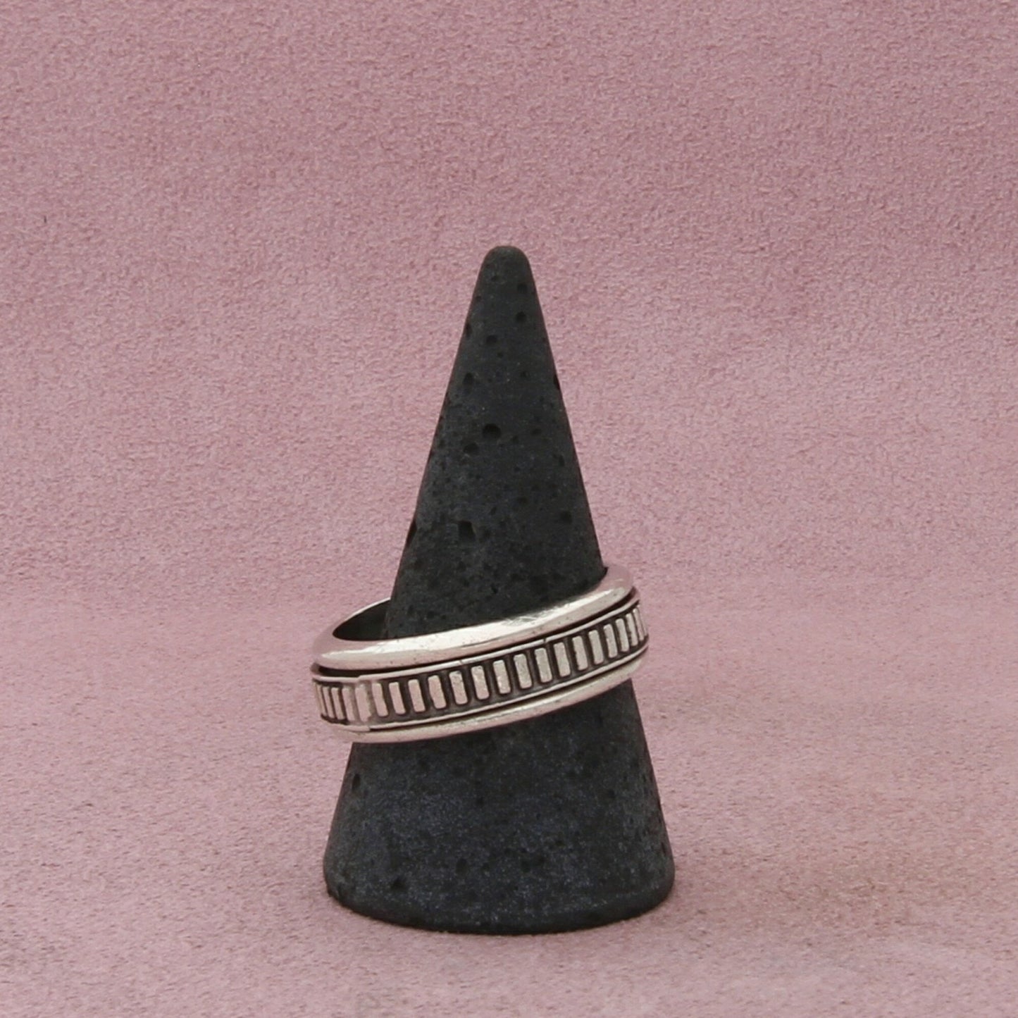 sterling silver mens vintage striped spinner band ring size 11.25