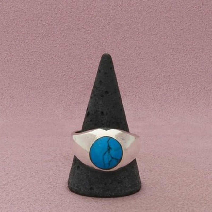 Sterling Silver Men's Vintage Oval Turquoise Ring Size 13