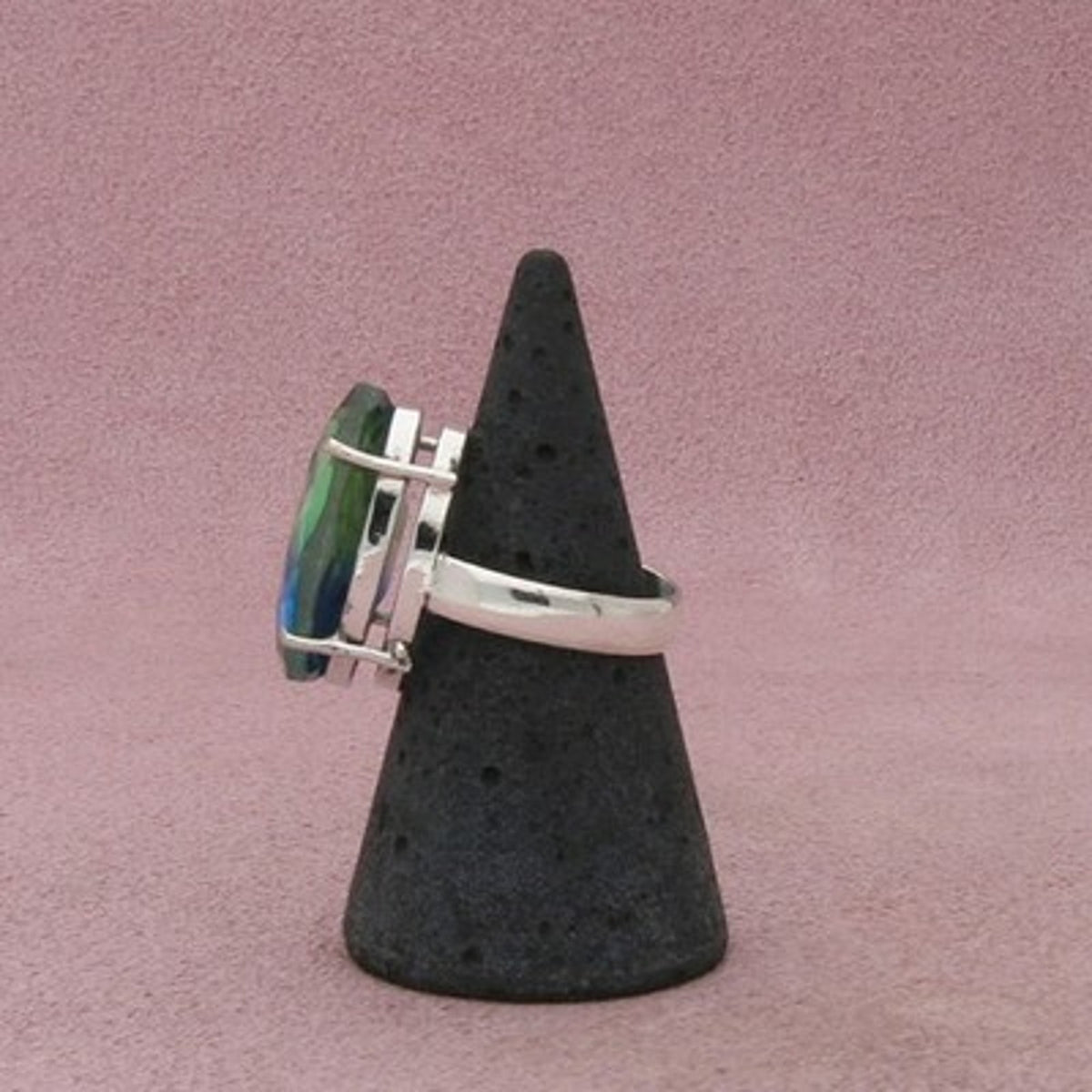 Sterling Silver Chunky Oval-Cut Aqua Cz Cocktail Ring Size 6