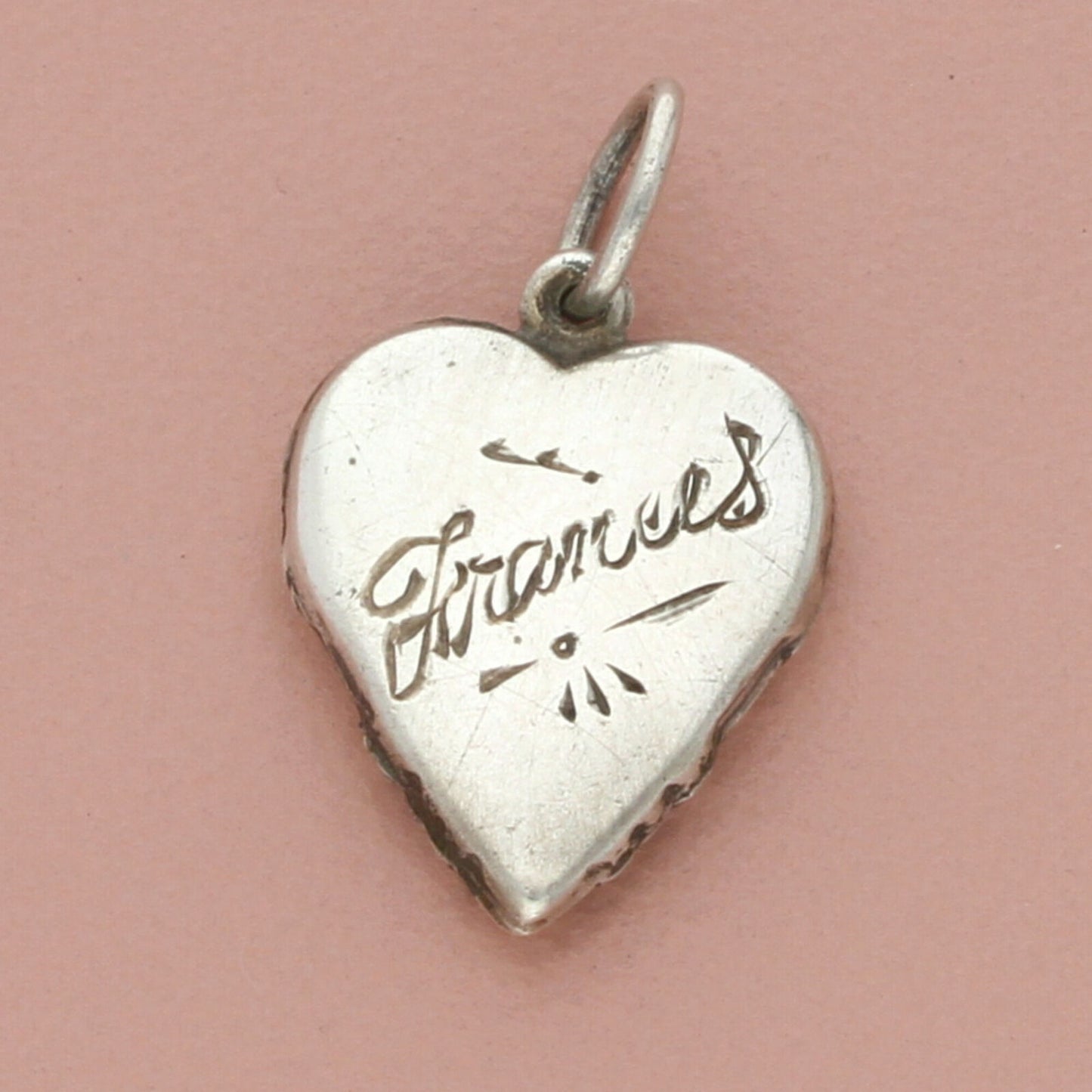 sterling silver vintage wwii engraved scroll sweetheart puffy heart charm